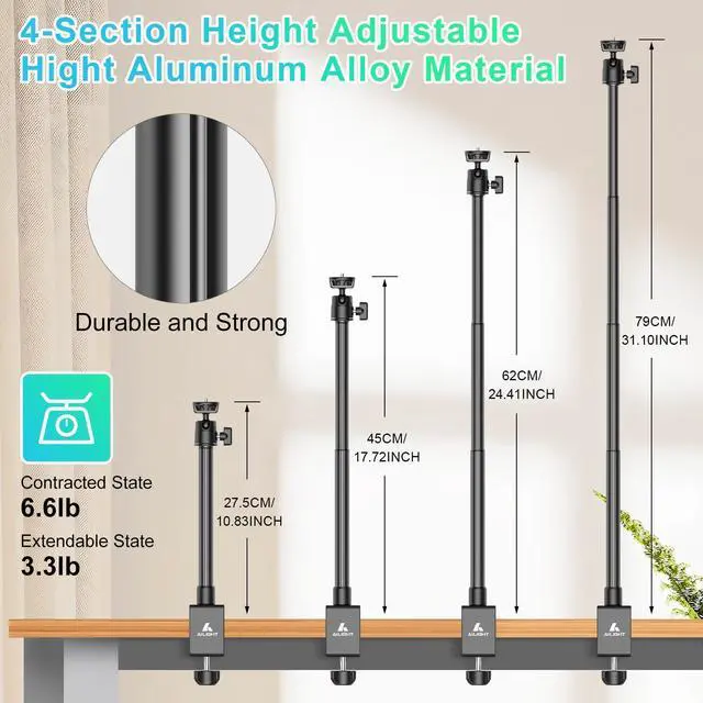 Alt view image 9 of 12 - Adjustable Desk Camera Mount & Webcam Stand 10.8"-31.1" | 1/4" Screw, C-Clamp Base, Overhead Tripod, Compatible with DSLR Logitech Obsbot insta360 Anker and Others