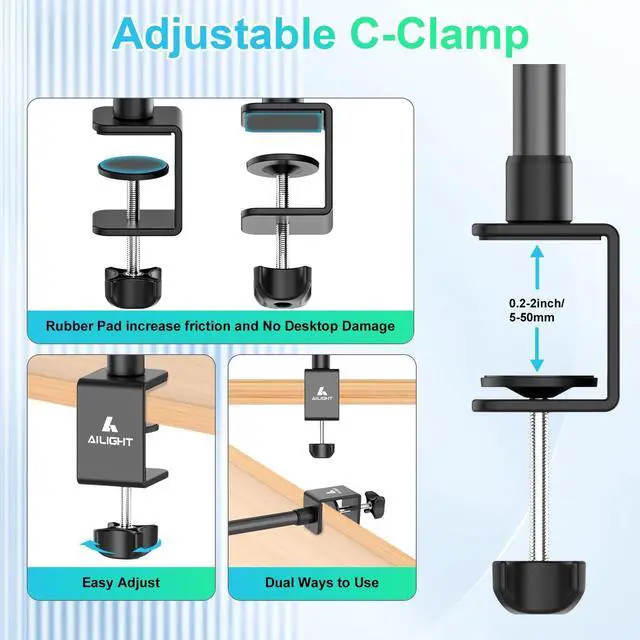 Alt view image 11 of 12 - Adjustable Desk Camera Mount & Webcam Stand 10.8"-31.1" | 1/4" Screw, C-Clamp Base, Overhead Tripod, Compatible with DSLR Logitech Obsbot insta360 Anker and Others