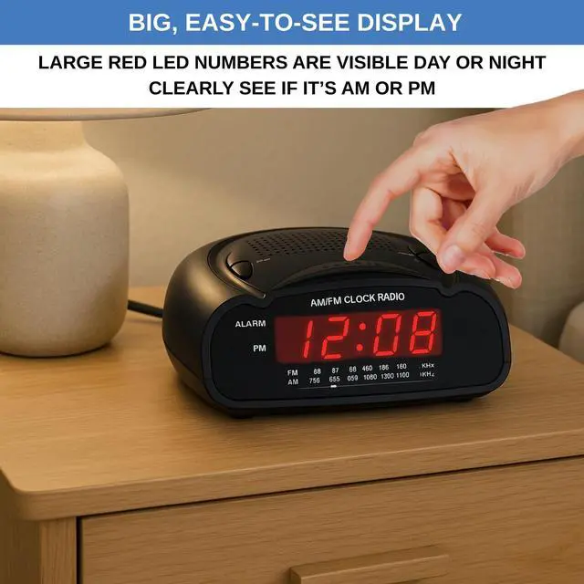 Alt view image 7 of 10 - Digital Alarm Clock | AM/FM Clock Radio with Red LED Display, Loud Alarm for Heavy Sleepers | Desk or Bedside Clock