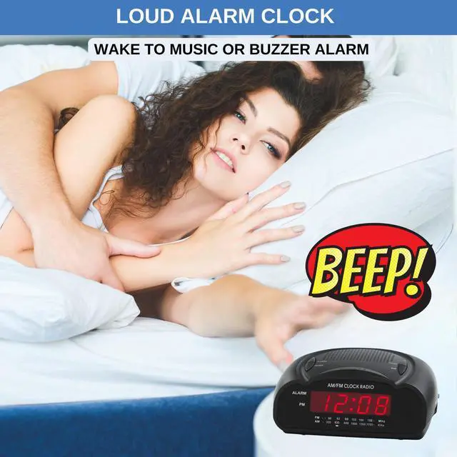 Alt view image 8 of 10 - Digital Alarm Clock | AM/FM Clock Radio with Red LED Display, Loud Alarm for Heavy Sleepers | Desk or Bedside Clock