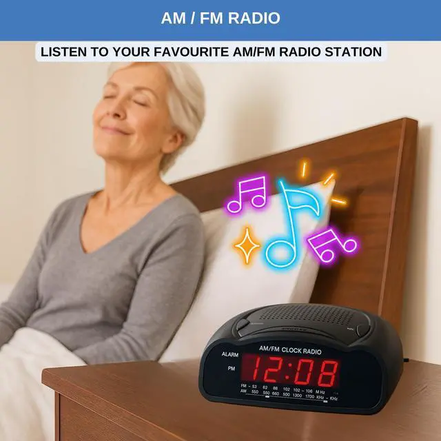 Alt view image 9 of 10 - Digital Alarm Clock | AM/FM Clock Radio with Red LED Display, Loud Alarm for Heavy Sleepers | Desk or Bedside Clock
