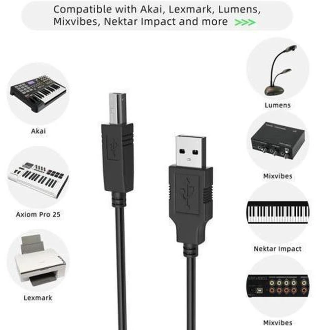 Alt view image 8 of 14 - Aomoproing USB 2.0 Printer Cable to Computer USB Printer Scanner Cable High Speed A Male to B Male Cord Compatible with HP, Epson, Lexmark, Xerox, Samsung (10M)