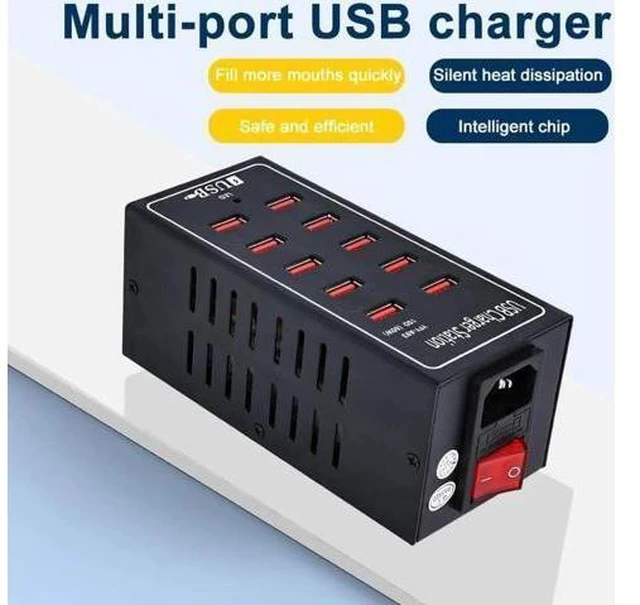 Alt view image 12 of 14 - 10-Port USB Charging Station, 10-in-1 Multi Port USB Charger for i-Ph-one13/14/15,60W Power Delivery Desktop Accessory with Intelligent Protection for Smartphones Tablet PC School Shopping Hotel Malls
