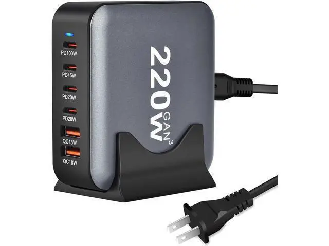 Alt view image 7 of 12 - USB Charging Station for Multiple Devices, 220W 6-Port USB Charging Hub with 4 PD USB-C, 2 QC USB-A, Max 100W Output Fast Charging Station for i-Phone, Android Cellphones, Switch, Tablet etc..