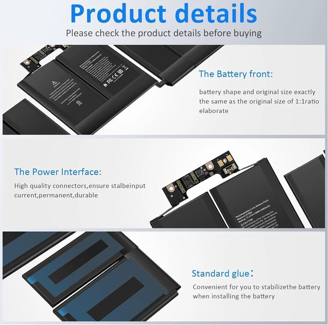 Alt view image 12 of 14 - A1989 A1964 A2251 Laptop Battery for MacBook Pro 13 Inch A1989 Battery (Mid 2019-2018) EMC 3214 3358 3348 MR9Q2LL/A MR9R2LL/A MR9T2LL/A MR9U2LL/A MR9V2LL/A MV962LLA MV972LL/A MV982LL/A MV992LL/A