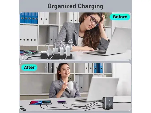 Alt view image 9 of 12 - USB Charging Station for Multiple Devices, 220W 6-Port USB Charging Hub with 4 PD USB-C, 2 QC USB-A, Max 100W Output Fast Charging Station for i-Phone, Android Cellphones, Switch, Tablet etc..
