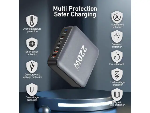 Alt view image 11 of 12 - USB Charging Station for Multiple Devices, 220W 6-Port USB Charging Hub with 4 PD USB-C, 2 QC USB-A, Max 100W Output Fast Charging Station for i-Phone, Android Cellphones, Switch, Tablet etc..