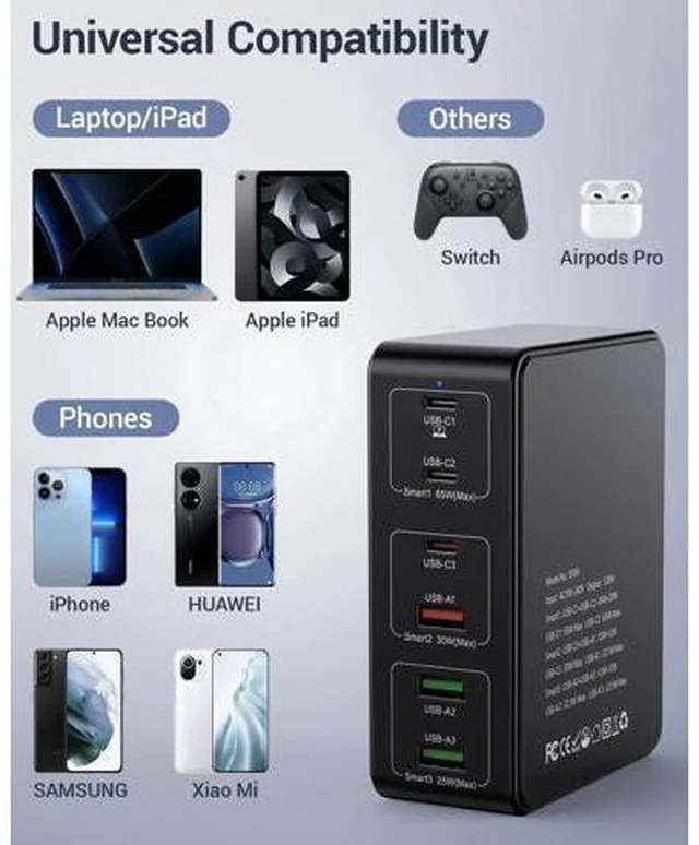 Alt view image 12 of 14 - 120W USB C Charging Station, Multiport USB Charging Station, Multi USB Charger Station, 6 Ports USB Charging Station for Multiple Devices, USB Charging Hub Compatible with MacBook, Laptop, Smartphones