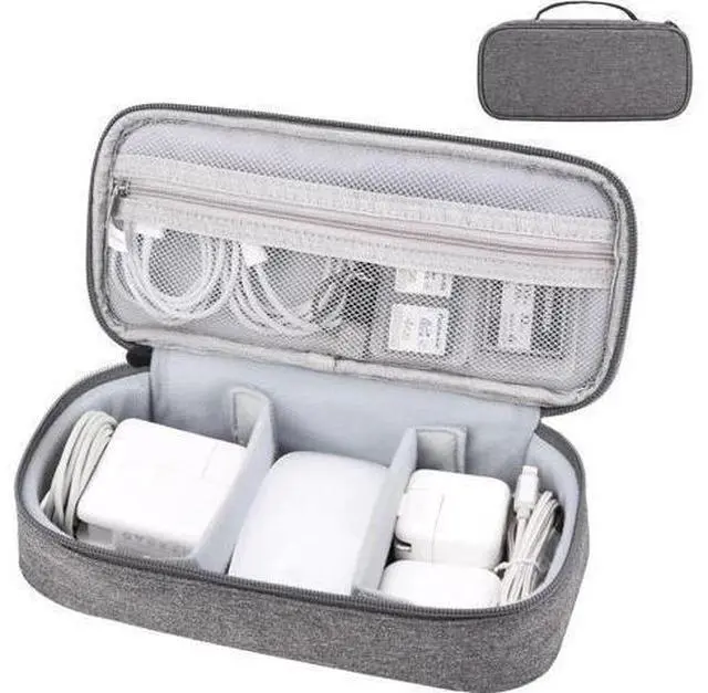 Alt view image 8 of 14 - Cable Organizer Bag, Electronic Organizer Travel Case for Charger & Cords, Travel Accessories, Portable Power Bank Grey