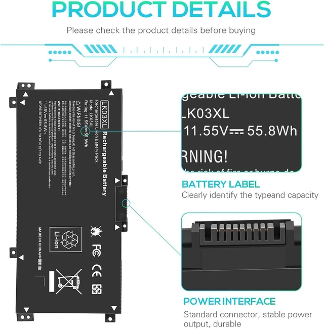 Alt view image 11 of 14 - LK03XL 916814-855 Battery for hp Envy x360 Convertible 17m-ae0xx 17-bw 17m-ae111dx 15m-bp1xx 15m-cn0xxx 15-cn0xxx 15m-cp0xxx 15m-cn0012dx 15m-cn0011dx 15m-bq021dx 15m-bp112dx 916368-421 l09281-855