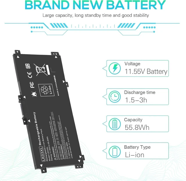 Alt view image 12 of 14 - LK03XL 916814-855 Battery for hp Envy x360 Convertible 17m-ae0xx 17-bw 17m-ae111dx 15m-bp1xx 15m-cn0xxx 15-cn0xxx 15m-cp0xxx 15m-cn0012dx 15m-cn0011dx 15m-bq021dx 15m-bp112dx 916368-421 l09281-855