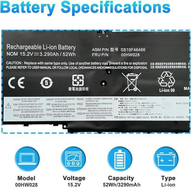 Alt view image 9 of 14 - 00HW028 01AV458 01AV439 SB10F46466 Battery for Lenovo Thinkpad x1 Yoga gen Carbon 4th Gen 4 2016 ThinkPad X1 Yoga Gen1/Gen2 Series 01AV409 01AV457 SB10F46467 01AV438
