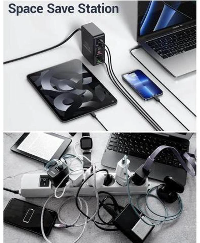Alt view image 14 of 14 - 120W USB C Charging Station, Multiport USB Charging Station, Multi USB Charger Station, 6 Ports USB Charging Station for Multiple Devices, USB Charging Hub Compatible with MacBook, Laptop, Smartphones