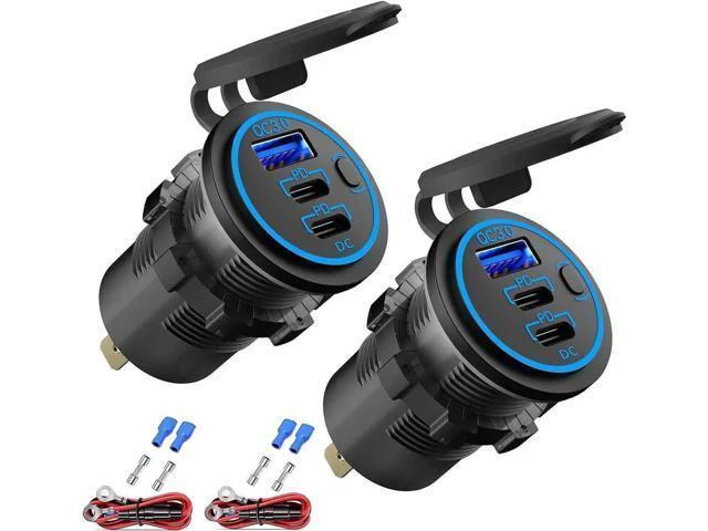 Alt view image 8 of 14 - 2 PACK 12V USB Outlet Wired USB Charger Multi Port Dual PD3.0 USB-C and Quick Charge 3.0 Car USB Port Socket with Power Switch Fast Charger for Cell Phone Tablet Suitable for Car Boat RV Marine ATV
