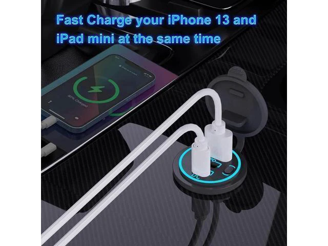 Alt view image 11 of 14 - 2 PACK 12V USB Outlet Wired USB Charger Multi Port Dual PD3.0 USB-C and Quick Charge 3.0 Car USB Port Socket with Power Switch Fast Charger for Cell Phone Tablet Suitable for Car Boat RV Marine ATV