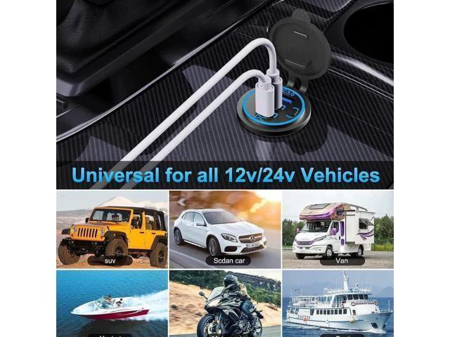 Alt view image 14 of 14 - 2 PACK 12V USB Outlet Wired USB Charger Multi Port Dual PD3.0 USB-C and Quick Charge 3.0 Car USB Port Socket with Power Switch Fast Charger for Cell Phone Tablet Suitable for Car Boat RV Marine ATV