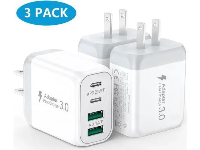 Alt view image 8 of 14 - 3 Pack USB Wall Charger Block, Fast USB C Charger Block 4 Port USB PD Power Adapter, QC Wall Plug Multiport Type C Charging Cube for i-Phone 15/14/13/12/11,L-G,Nexus,H-T-C,Go-o-gle Pixel, and More