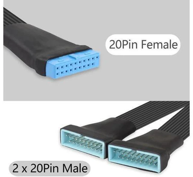 Alt view image 9 of 12 - Aomoproing USB 3.0 Header Extension Cable 1Ft 19/20 Pin 1 to 2 Y Splitter Internal Extension Adapter DIY(30cm 11.8 inch)