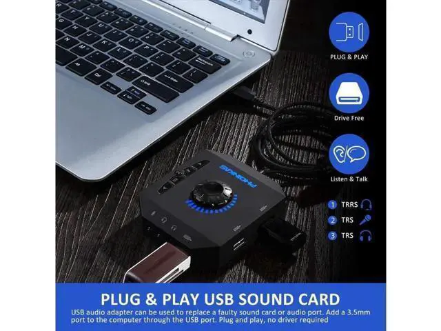 Alt view image 11 of 14 - External Sound Card USB Audio Adapter with 3.5mm Headphone and Microphone Jack Volume Control Stereo Sound Card Plug Play for Windows Mac Linux PC Laptops Desktops