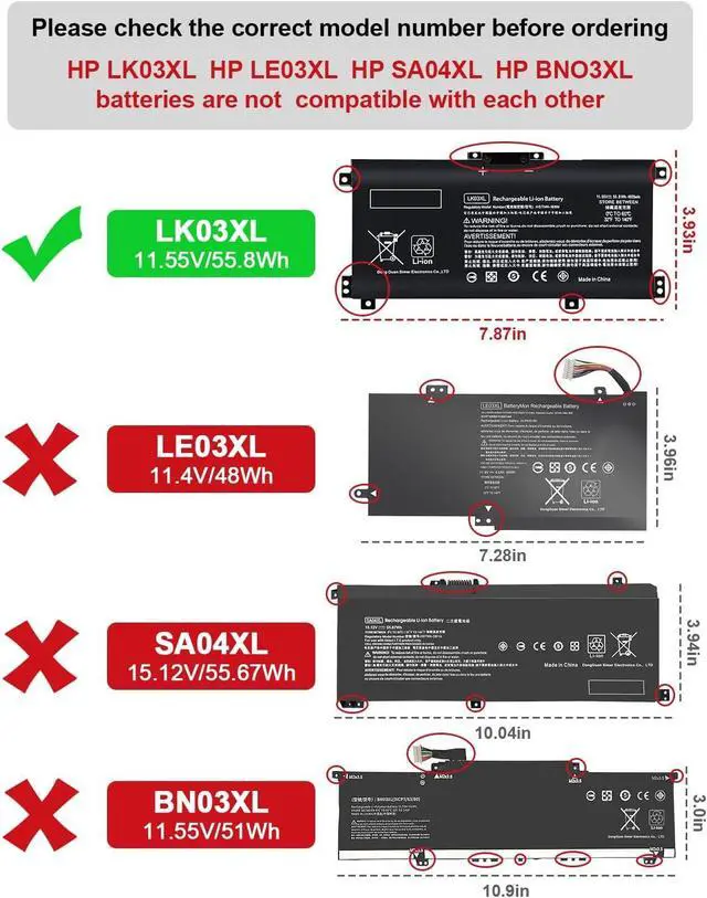 Alt view image 12 of 14 - LK03XL Battery Compatible with HP Envy X360 Convertible Notebook 15m-cn0xxx 15m-cn0012dx 17m-ae0xx 15m-bp 17-ae1xx 15-bq2xx 17t-ce 15m-cn0011dx 15m-bp112dx LKO3XL 916814-855 L09281-855