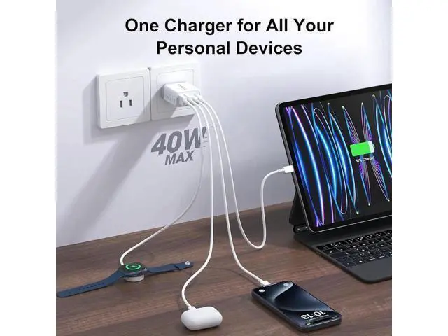 Alt view image 14 of 14 - 3 Pack USB Wall Charger Block, Fast USB C Charger Block 4 Port USB PD Power Adapter, QC Wall Plug Multiport Type C Charging Cube for i-Phone 15/14/13/12/11,L-G,Nexus,H-T-C,Go-o-gle Pixel, and More