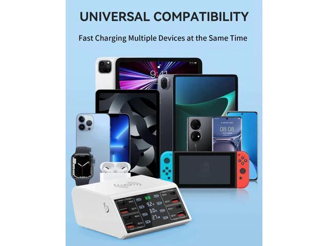 Alt view image 14 of 14 - 100W 8-Port Type C PD & USB Charging Station for Multiple Devices with 4 USB QC 3.0 + 4 USB C PD Ports, Wireless Charger, Multi Port USB PD Fast Charging Hub for i-Phone, Android Cellphones..