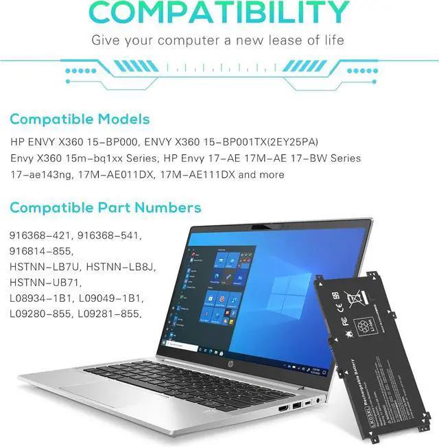 Alt view image 13 of 14 - LK03XL Battery for HP Envy X360 Convertible 15m-bq1xx 15m-bp0xx 15-cr0xxx 15-bq2xx 15-cp0xxx 15t-cn 17-ae1xx 17m-ae011dx 17m-ce0013dx 17t-ce100 L08855-856 l0928-855