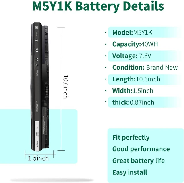 Alt view image 10 of 14 - 40WH M5Y1K 14.8V Battery for Dell Inspiron 14 15 17 5000 3000 Series 5559 5558 3551 3451 3558 i3558 3567 5755 5756 5458 5759 5758 5759 GXVJ3 453-BBBQ WKRJ2 VN3N0 HD4J0 991XP P63F P47F P51F P52F P64G