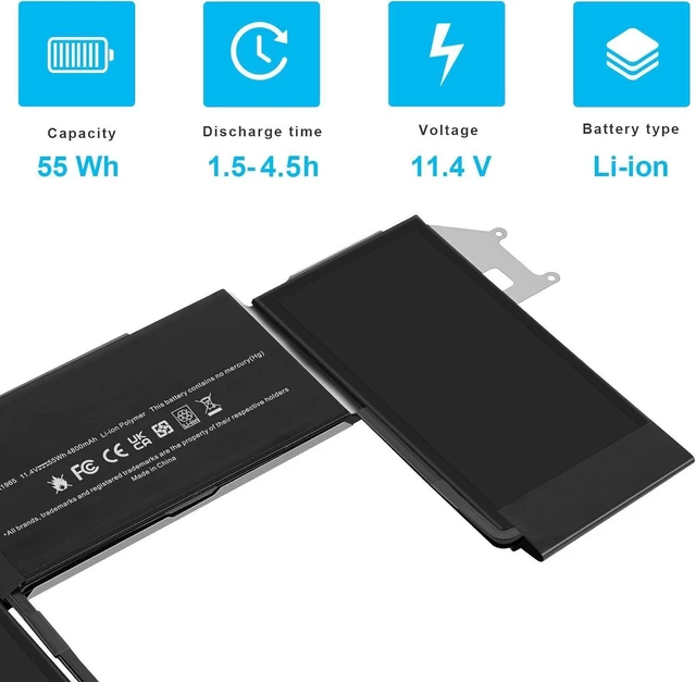 Alt view image 9 of 14 - A1932 A2179 Battery Replacement, A1965 Battery for MacBook Air 13 inch Model A1932 EMC 3184 (Mid 2018, 2019) Model A2179 EMC 3302 (2020 Release Version), 11.4 Volts 49.9Wh 4379mAh