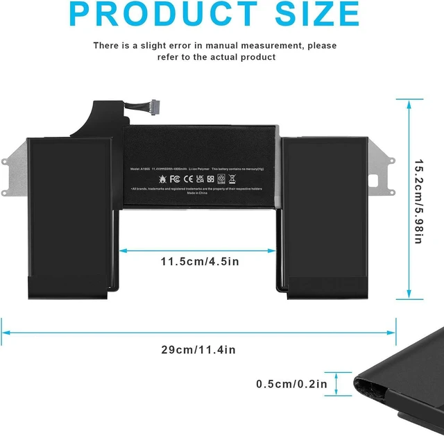 Alt view image 11 of 14 - A1932 A2179 Battery Replacement, A1965 Battery for MacBook Air 13 inch Model A1932 EMC 3184 (Mid 2018, 2019) Model A2179 EMC 3302 (2020 Release Version), 11.4 Volts 49.9Wh 4379mAh