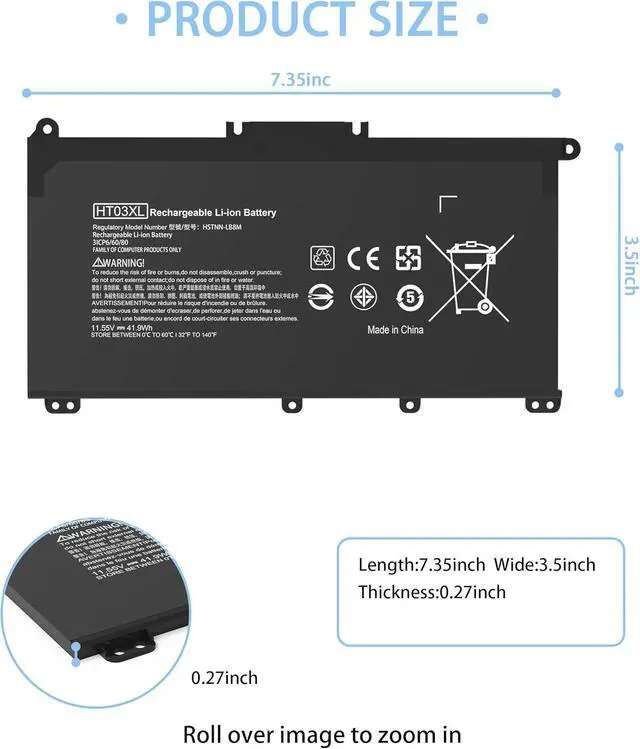 Alt view image 13 of 14 - HT03XL L11119-855 Laptop Battery Replacement for HP Pavilion 15-DA 15-DB 15-DW 15-CS 15-DY 17-BY 17-CA 14-CE 14-CF 14-DF 14-DQ 14-DK Series 15-CS0053CL 15-DA0014DX HSTNN-UB7J HT03041XL