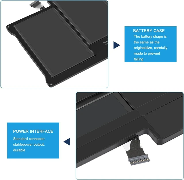 Alt view image 11 of 14 - A1405 A1466 Replacement Laptop Battery for MacBook Air 13 inch A1466 (Mid 2012,Mid 2013,Early 2014, Early 2015,2017) A1369 (Late 2010 Mid 2011 Version), Also fit A1496 A1377 661-5731 Upgraded