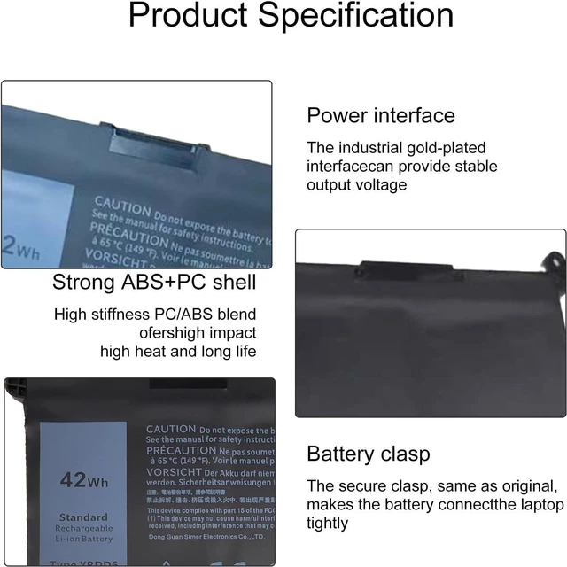 Alt view image 10 of 14 - YRDD6 Laptop Battery 42Wh for Dell Inspiron 5591 7586 5481 5482 5485 3310 2-in-1-1 15 3582 3583 5590 5593 5594 5598 14 3493 5493 3793 Vostro 3491 5481 5581 5490 5590 0YRDD6 01VX1H 1VX1H 0VM732