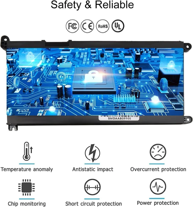 Alt view image 11 of 14 - YRDD6 Laptop Battery 42Wh for Dell Inspiron 5591 7586 5481 5482 5485 3310 2-in-1-1 15 3582 3583 5590 5593 5594 5598 14 3493 5493 3793 Vostro 3491 5481 5581 5490 5590 0YRDD6 01VX1H 1VX1H 0VM732