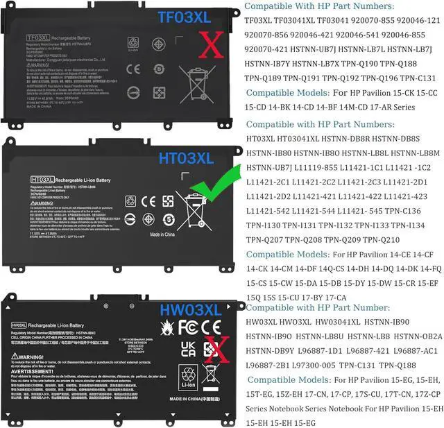 Alt view image 9 of 14 - HT03XL L11119-855 Laptop Battery Replacement for HP Pavilion 15-DA 15-DB 15-DW 15-CS 15-DY 17-BY 17-CA 14-CE 14-CF 14-DF 14-DQ 14-DK Series 15-CS0053CL 15-DA0014DX HSTNN-UB7J HT03041XL