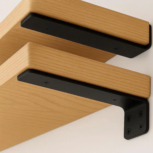Alt view image 8 of 14 - Floating Shelf Bracket 6 Inch of 6 Pack Heavy Duty Shelf Brackets Black Coated Metal L Bracket Wall Shelf Support DIY Brackets with 1/5 Inch Thick and 160 LBS Load Capacity