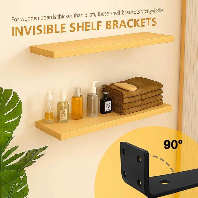 Alt view image 11 of 14 - Floating Shelf Bracket 6 Inch of 6 Pack Heavy Duty Shelf Brackets Black Coated Metal L Bracket Wall Shelf Support DIY Brackets with 1/5 Inch Thick and 160 LBS Load Capacity