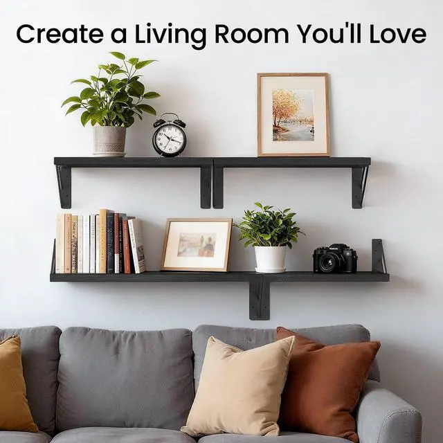 Alt view image 10 of 14 - Wall Mounted Floating Bathroom Shelves, Wood Wall Shelf for Bathroom Essentials & Decor, Space-Saving Display & Organizer (Black, Set of 4)