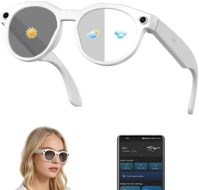 Alt view image 8 of 14 - AI Smart Glasses with Camera, 1080P HD POV First Person View Video Recording and Translator, AI Object Recognition, Bluetooth Audio, 290mAh Battery, Photochromic Lenses for Sports, Travel, Work