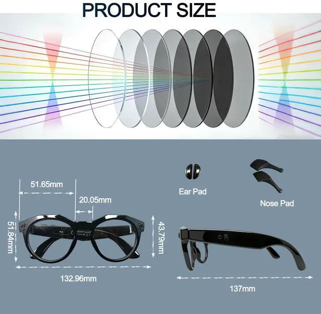 Alt view image 14 of 14 - AI Smart Glasses with Camera, 1080P HD POV First Person View Video Recording and Translator, AI Object Recognition, Bluetooth Audio, 290mAh Battery, Photochromic Lenses for Sports, Travel, Work