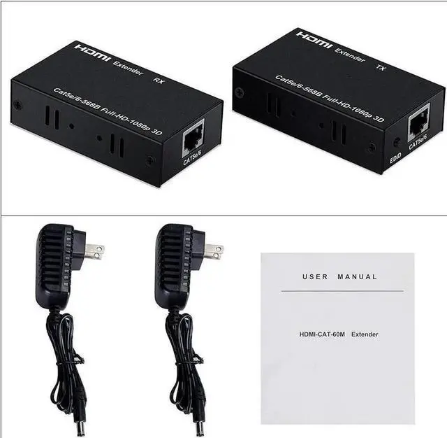 Alt view image 9 of 12 - AOMOPROING 196ft/60m HDMI Extender, HDMI Extender Over Cat 5e/6/7, Digital HDMI Ethernet Extender Adapter Support Full HD 1080P 3D, EDID Copy, Deep Color, Compatible with Fire Stick, Roku, Blue-ray