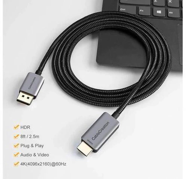 Alt view image 9 of 14 - AOMOPROINGActive DP to HDMI Cable HDR 4K@60Hz 2K@144Hz 1080P@144Hz CableCreation 8FT Unidirectional DisplayPort to HDMI Monitor Cable DP 1.4 to HDMI 2.0 Braided Support Eyefinity Multi-Display Alumium