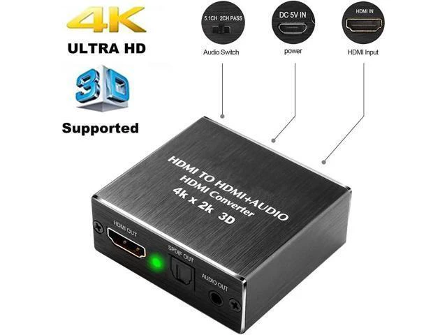 Alt view image 7 of 12 - 4K x 2K 3D HDMI to HDMI and Optical SPDIF + 3.5mm Stereo Audio Extractor Converter HDMI Audio Splitter Adapter for Blue-ray PC Laptop Xbox One HDTV