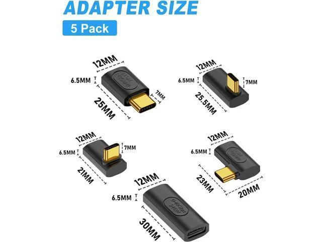 Alt view image 11 of 14 - Aomoproing 240W USB C Adapter 5-Pack, 40Gbps USB 4.0 Type C Extender, 90 Degree Right Angle USB C Adapter Fast Charging Type C Extension Connector for 8K, Thunderbolt 4/3, Steam Deck, Laptop