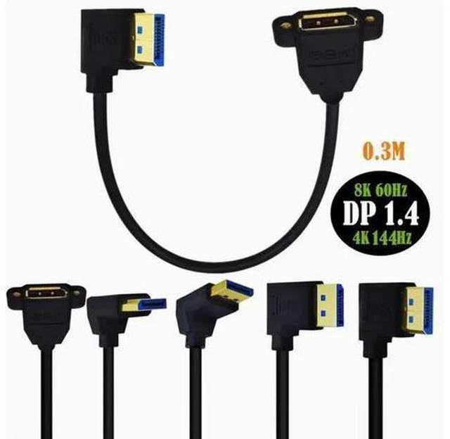 Alt view image 6 of 10 - 8K DP right Angle elbow male to female with double hole lockable displayport HD adapter cable version 1.4