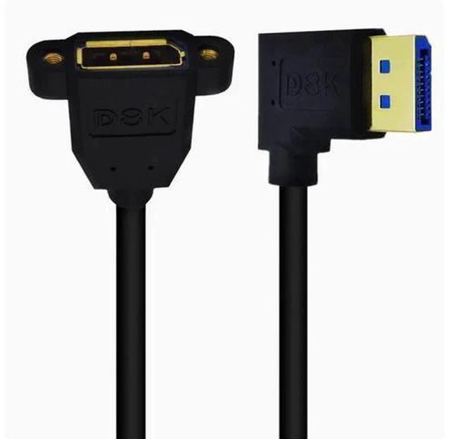 Alt view image 7 of 10 - 8K DP right Angle elbow male to female with double hole lockable displayport HD adapter cable version 1.4
