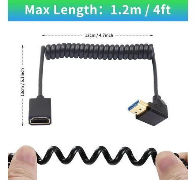 Alt view image 9 of 14 - AOMOPROING 8K HDMI Extender Coiled Cable, 4FT/1.2M 90 Degree HDMI Extension with 8K 60Hz Video and 3D HDR for TV, HDTV, Laptop, PC