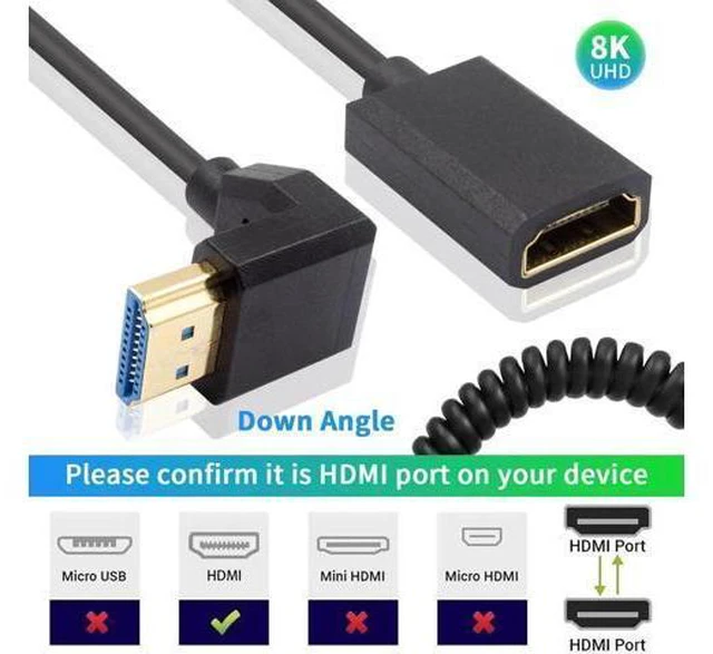 Alt view image 13 of 14 - AOMOPROING 8K HDMI Extender Coiled Cable, 4FT/1.2M 90 Degree HDMI Extension with 8K 60Hz Video and 3D HDR for TV, HDTV, Laptop, PC