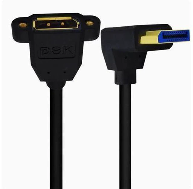 Alt view image 8 of 10 - 8K DP right Angle elbow male to female with double hole lockable displayport HD adapter cable version 1.4