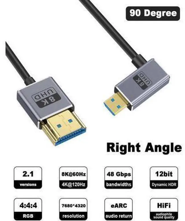 Alt view image 14 of 14 - 8K 90 Degree Micro HDMI to HDMI Cable, Right Angl HDMI Male to Micro HDMI Adapter Cable with 8K@60Hz, 4K@240Hz, 48Gbps Micro HDMI Cable Coiled for Cameras, DSLRs, Camcorders, Monitors 4FT/1.2M